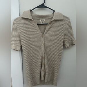 a.n.a Women's Button-Up Ribbed Cardigan - Beige